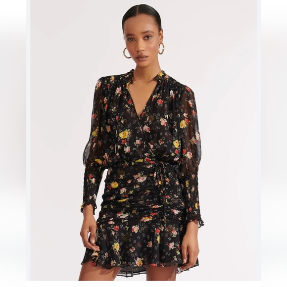 VERONICA BEARD Armeria Floral-Print Ruched Short Dress  💯 silk - Picture 1 of 15